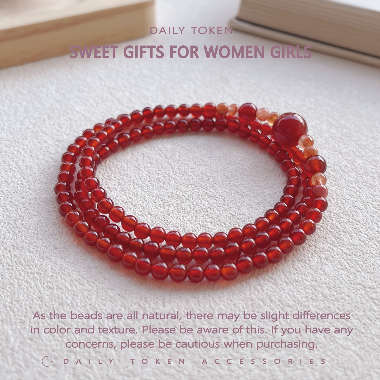 4mm Natural Two-Tone Multi-Loop Red Agate Bracelet